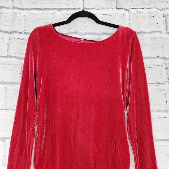 Soft Surroundings Stretch Velvet Rouched Sides Long Sleeve Red Womens Medium - Picture 2 of 13
